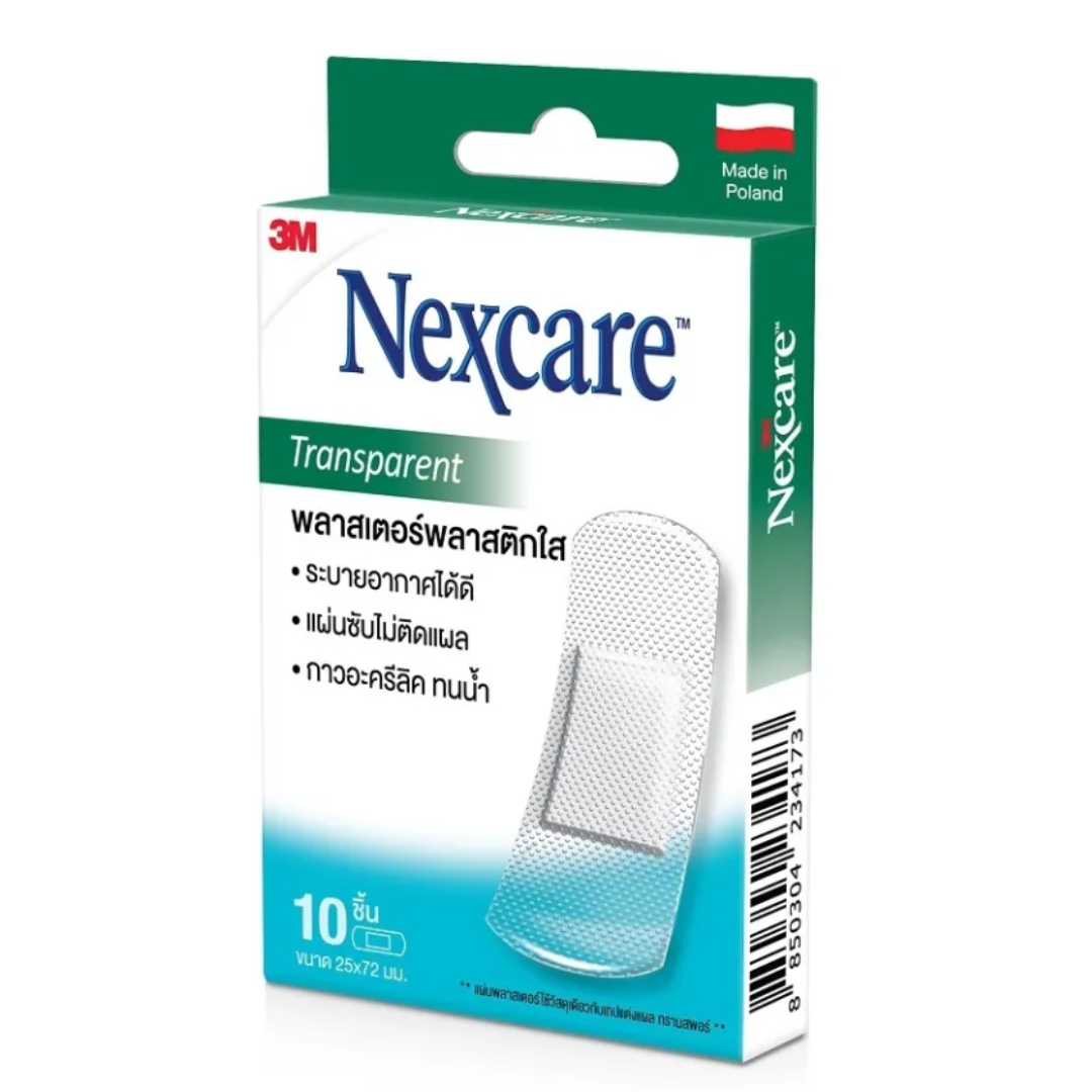 Nexcare™ Transparent พลาสเตอร์พลาสติกใส ขนาด 25×72 mm (10ชิ้น/กล่อง)