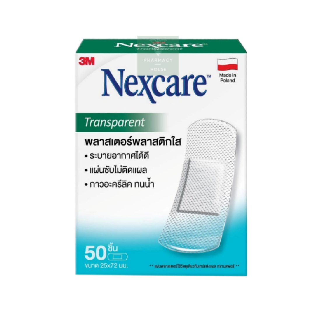 Nexcare™ Transparent พลาสเตอร์พลาสติกใส ขนาด 25×72 mm (50ชิ้น/กล่อง)