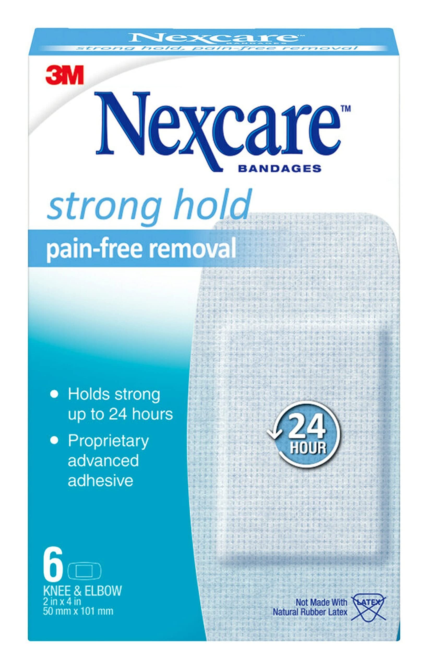 Nexcare™ Strong Hold Pain-Free Removal Bandages ขนาด 50×101 mm. (6ชิ้น/กล่อง) สำหรับผิวบอบบาง ผิวเด็กอ่อนและผู้สูงอายุ